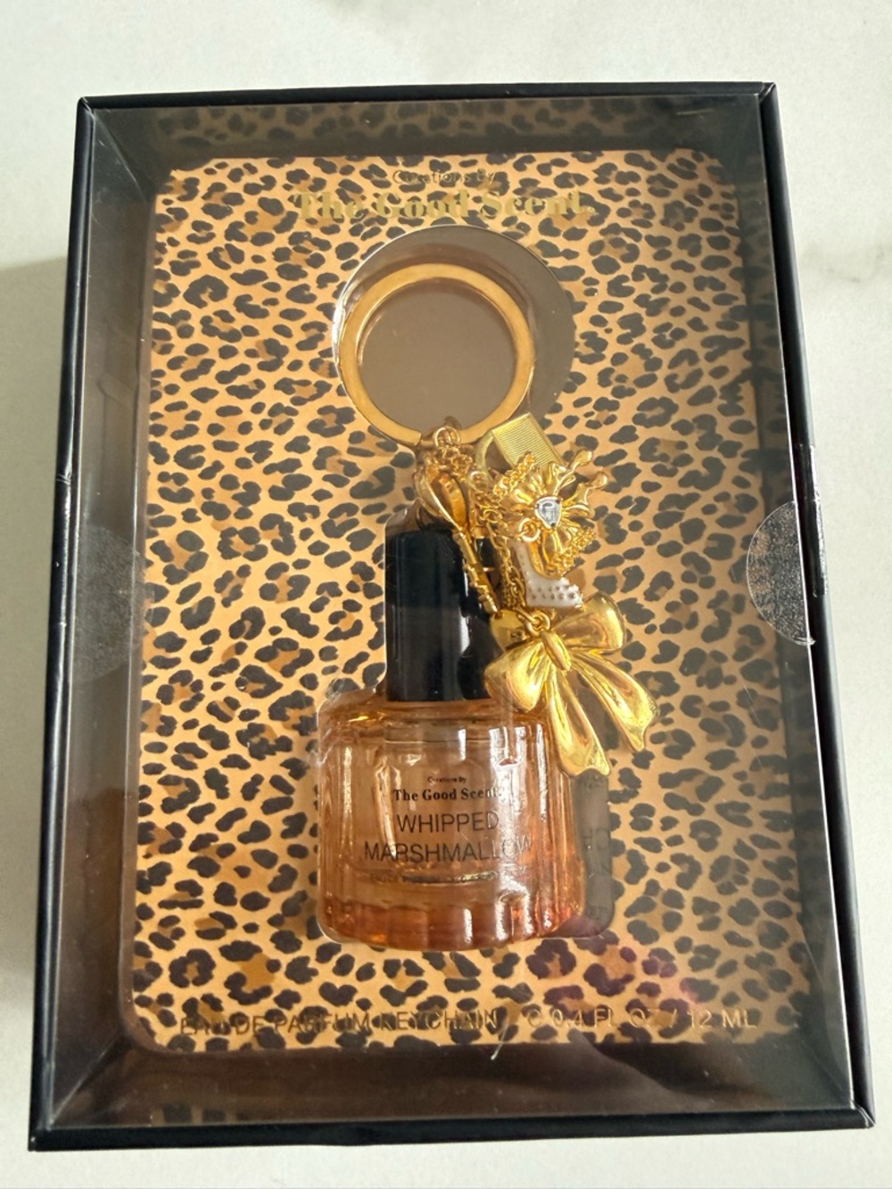 Whipped Marshmallow Scented Keychain Bottle with Gold Bow Charm
